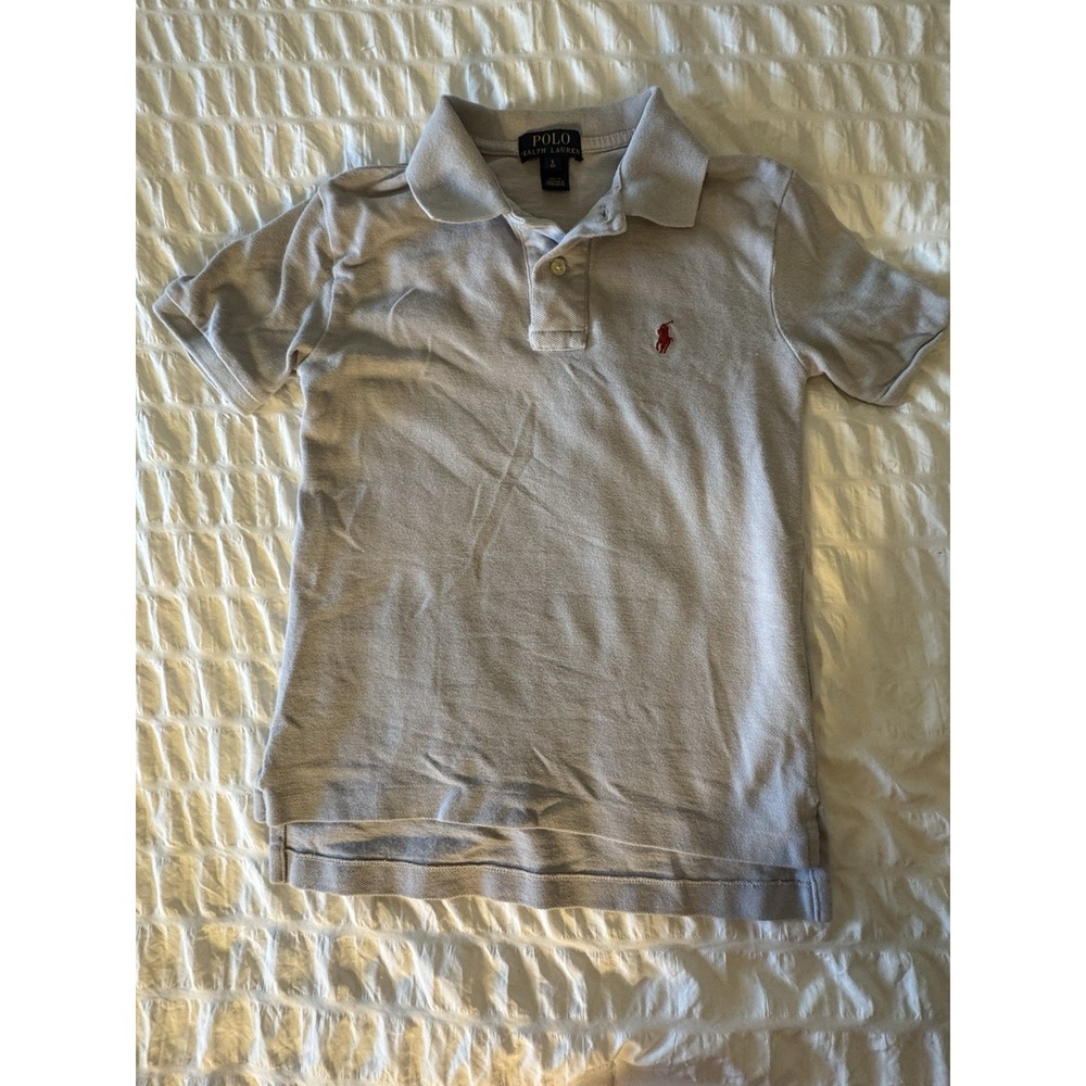 Polo Ralph Lauren Boys‎ Grey Logo Print Short Sleeve Collared Shirt Size 8